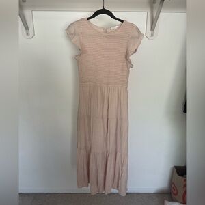 By The River Cream Smocked Maxi Dress Size L Flutter Sleeve